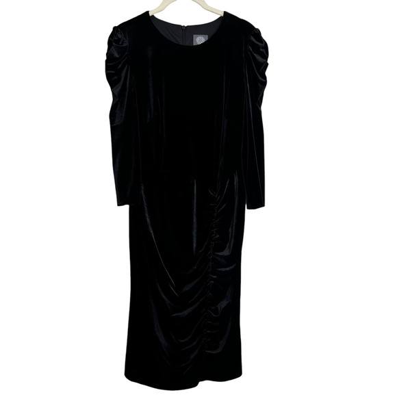 Vince Camuto Velvet 3/4 Sleeve Crew Neck Shirred Sheath Dress Size 8 Black NEW - Picture 1 of 10